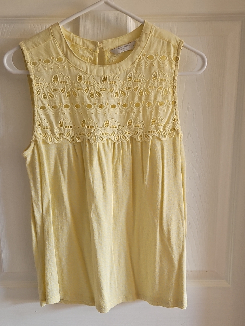 Lucky Brand Pale Yellow Eyelet Yoke Sleeveless Top